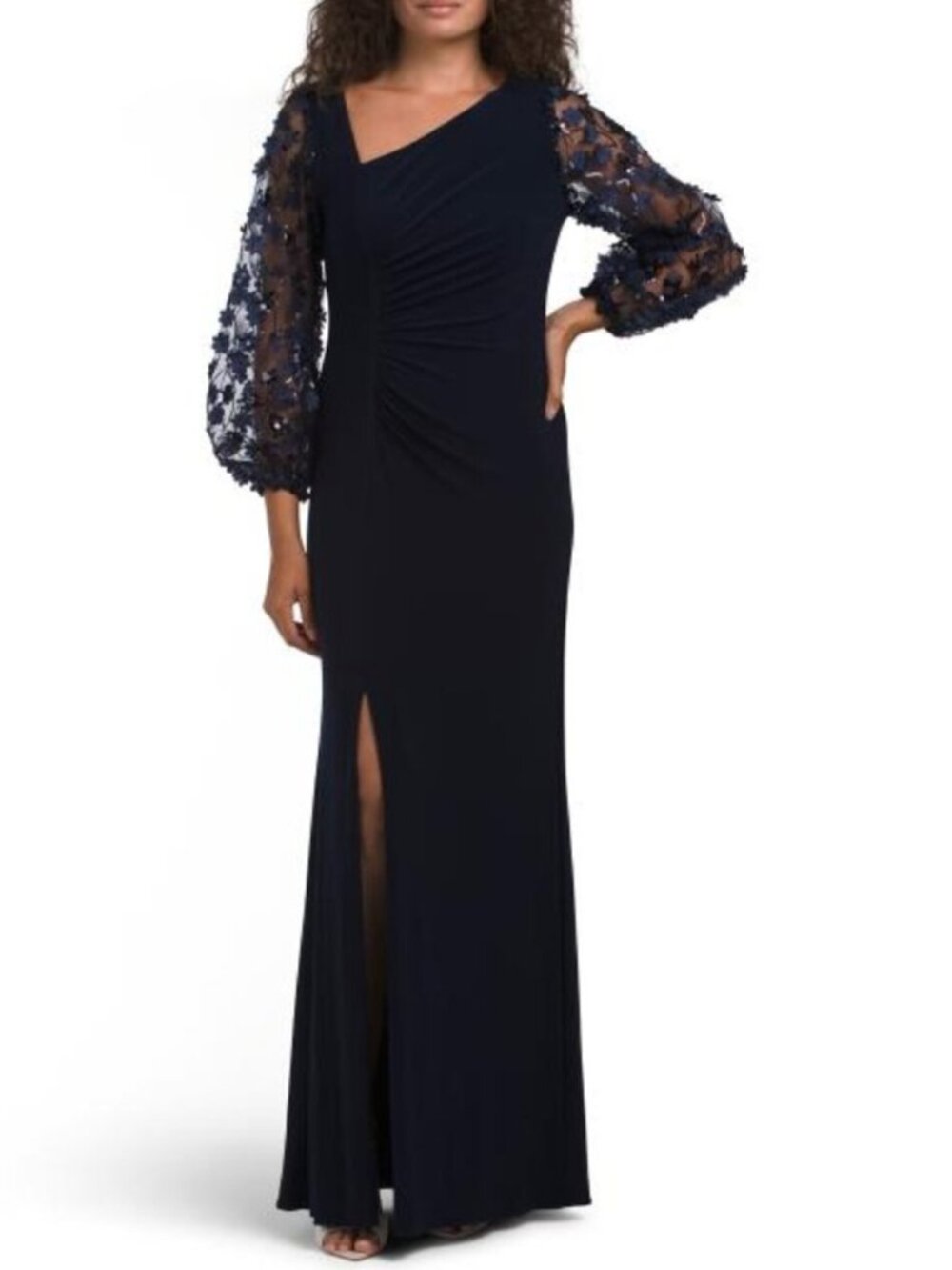 LIVIA JOLIE 3d Sleeve Side Ruched Gown